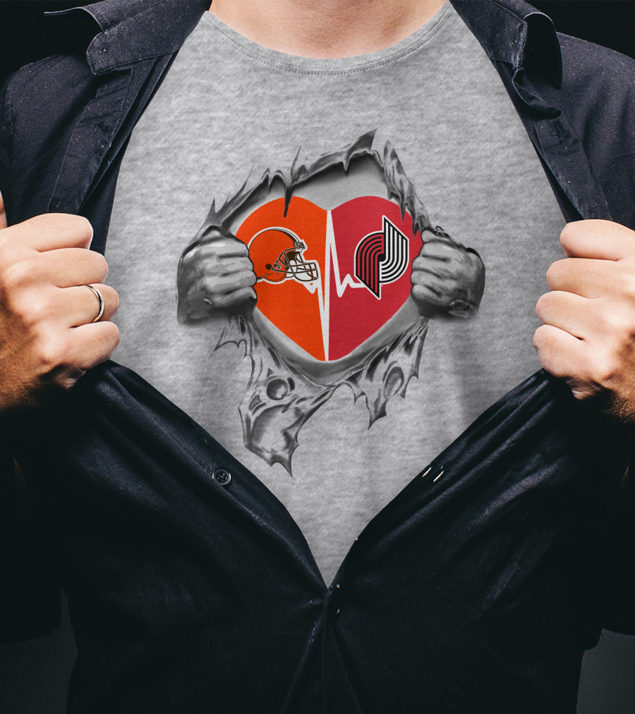 Cleveland Browns Portland Trail Blazers Heartbeat Fusion T-Shirt