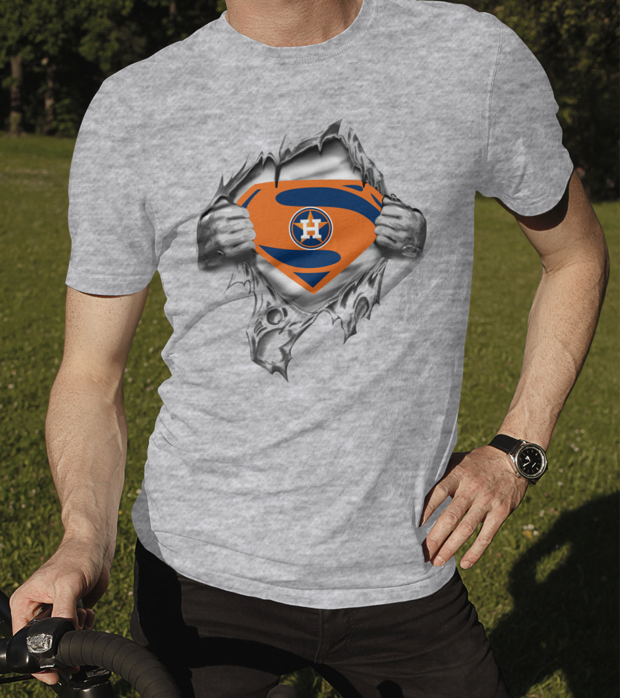 Astros Superman Logo Hidden Under Ripped T-Shirt