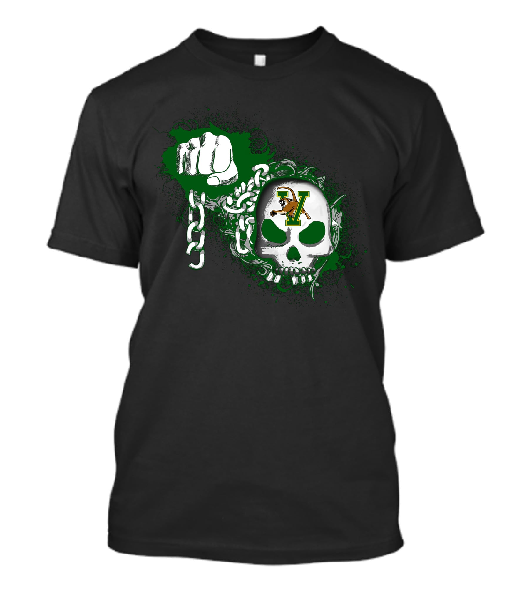 Vermont Catamounts Skull Fist And Chains T-Shirt