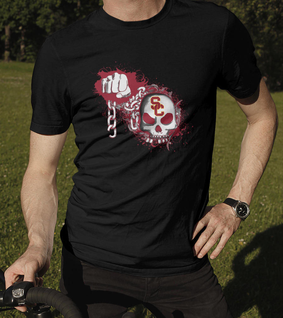 Usc Trojans Skull With Chain And Fist T-Shirt