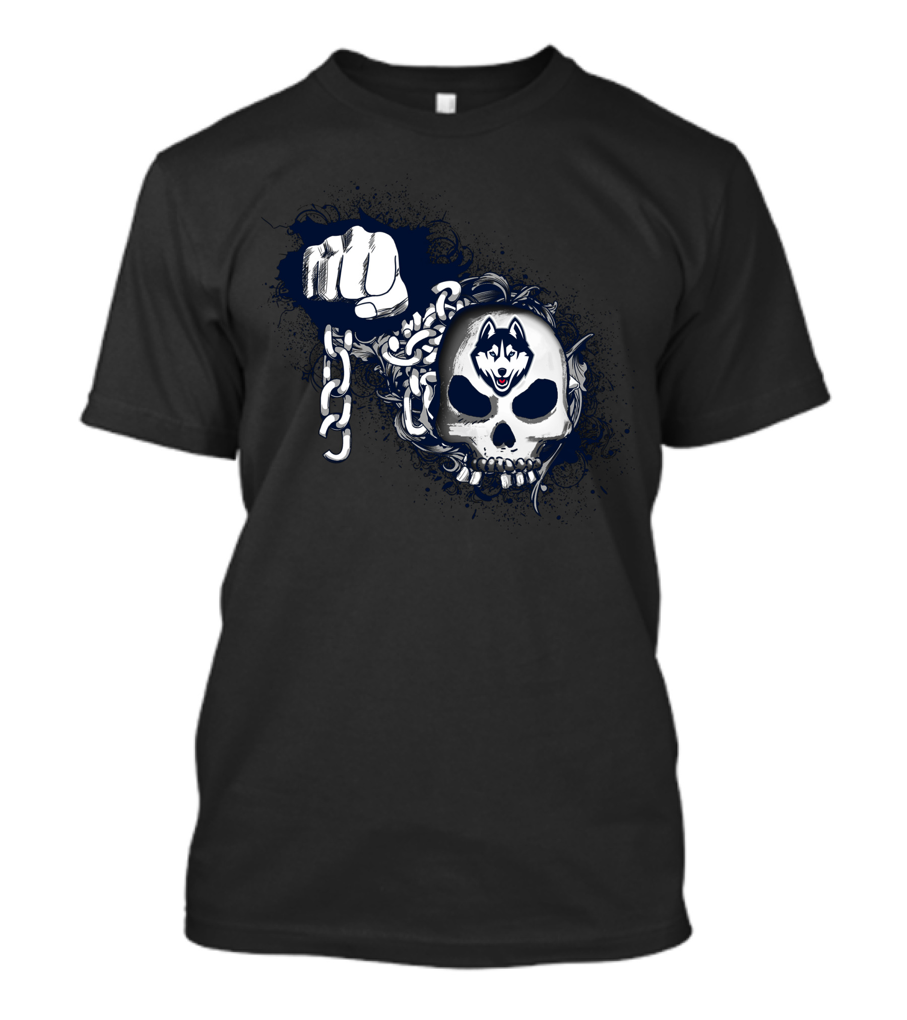 Uconn Huskies Skull And Chain Fist T-Shirt