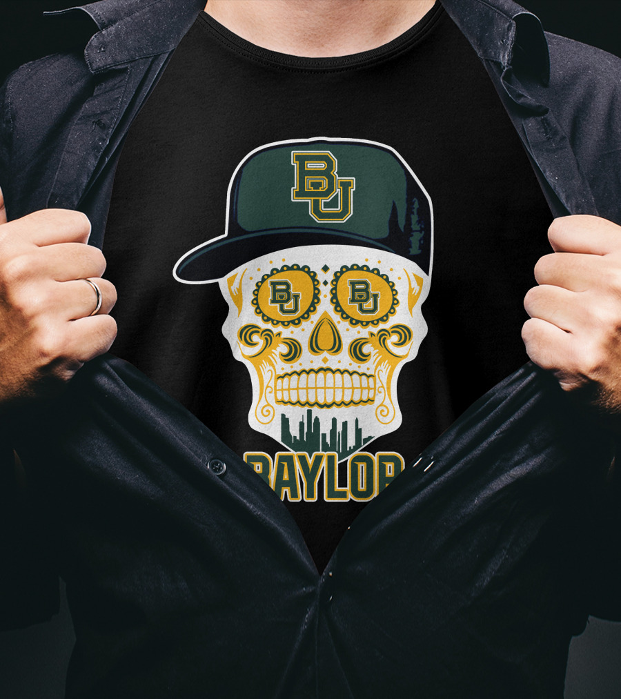 Baylor Bears Skull Bu Hat Retro T-Shirt