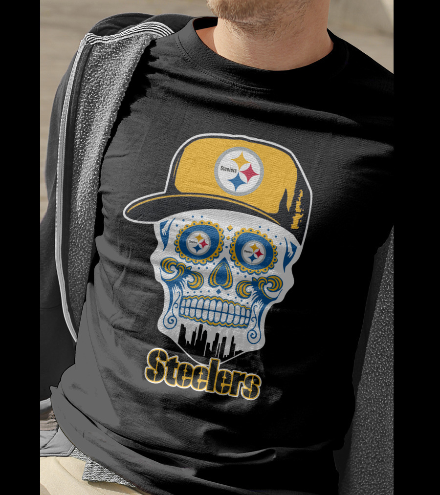 Pittsburgh Steelers Skull City Skyline Snapback T-Shirt