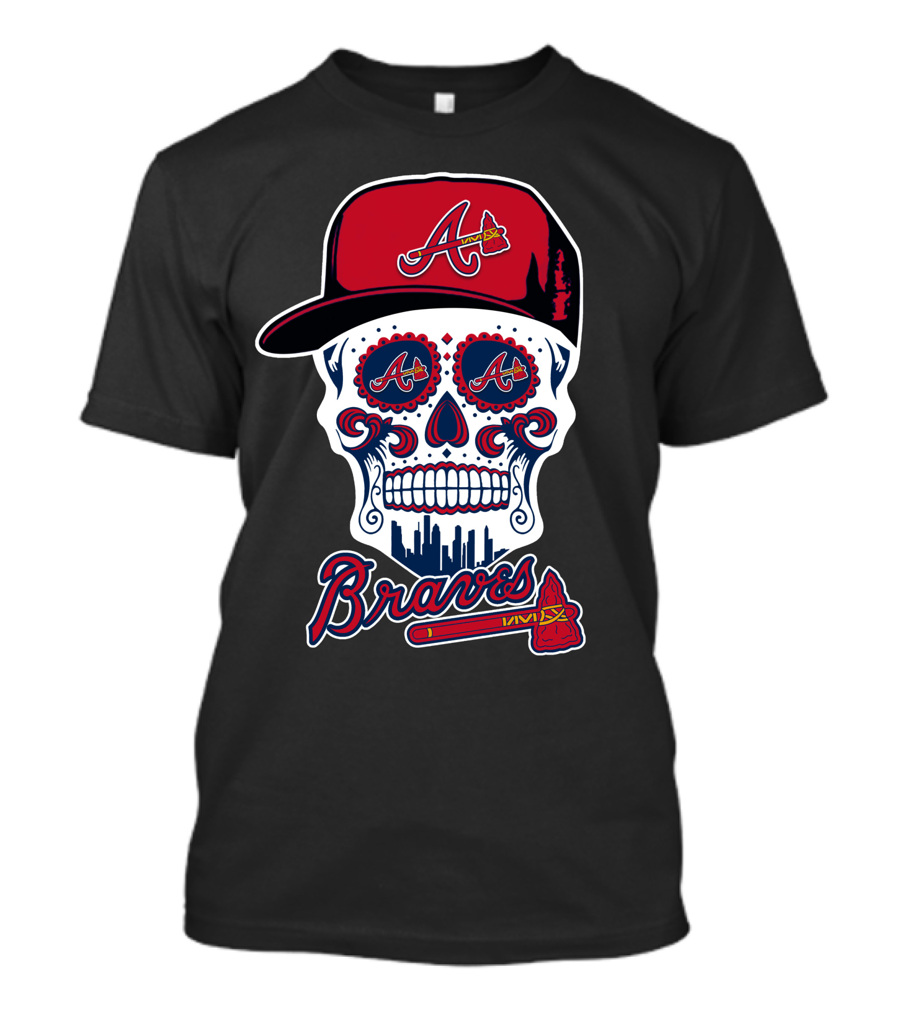Atlanta Braves Skull With Red Cap And Braves T-Shirt