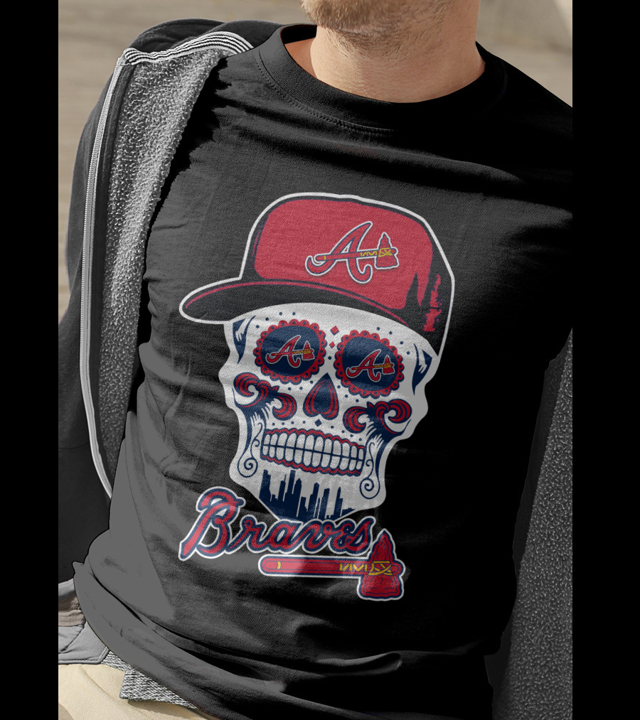 Atlanta Braves Skull With Red Cap And Braves T-Shirt