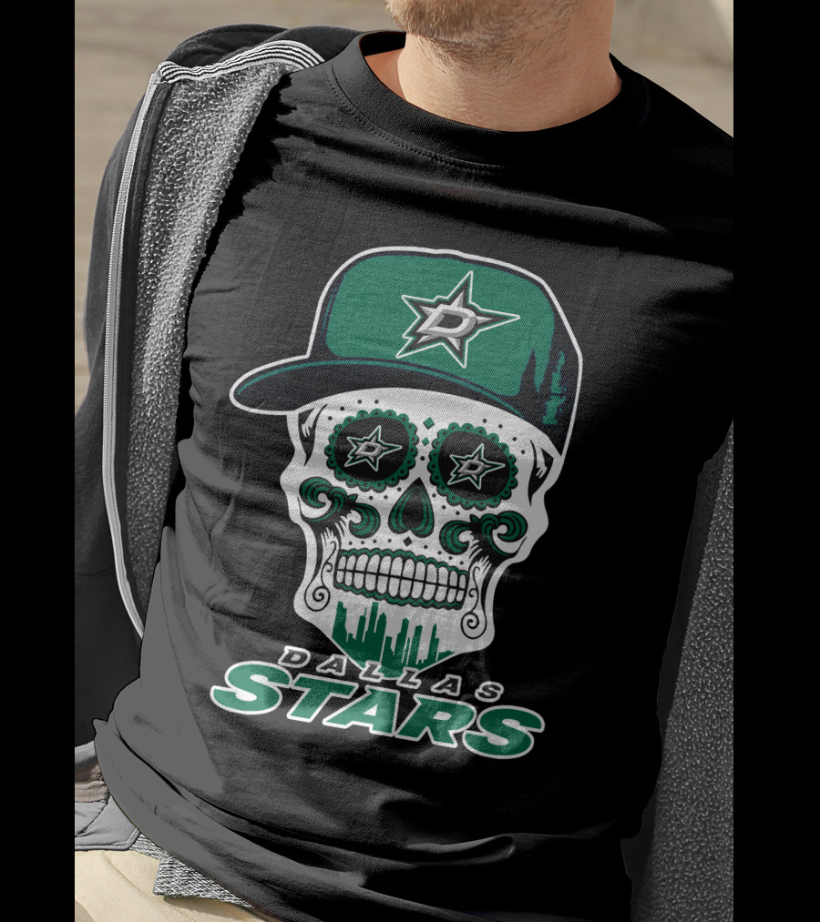 Dallas Stars Skull Dia De Los Muertos Baseball Cap T-Shirt