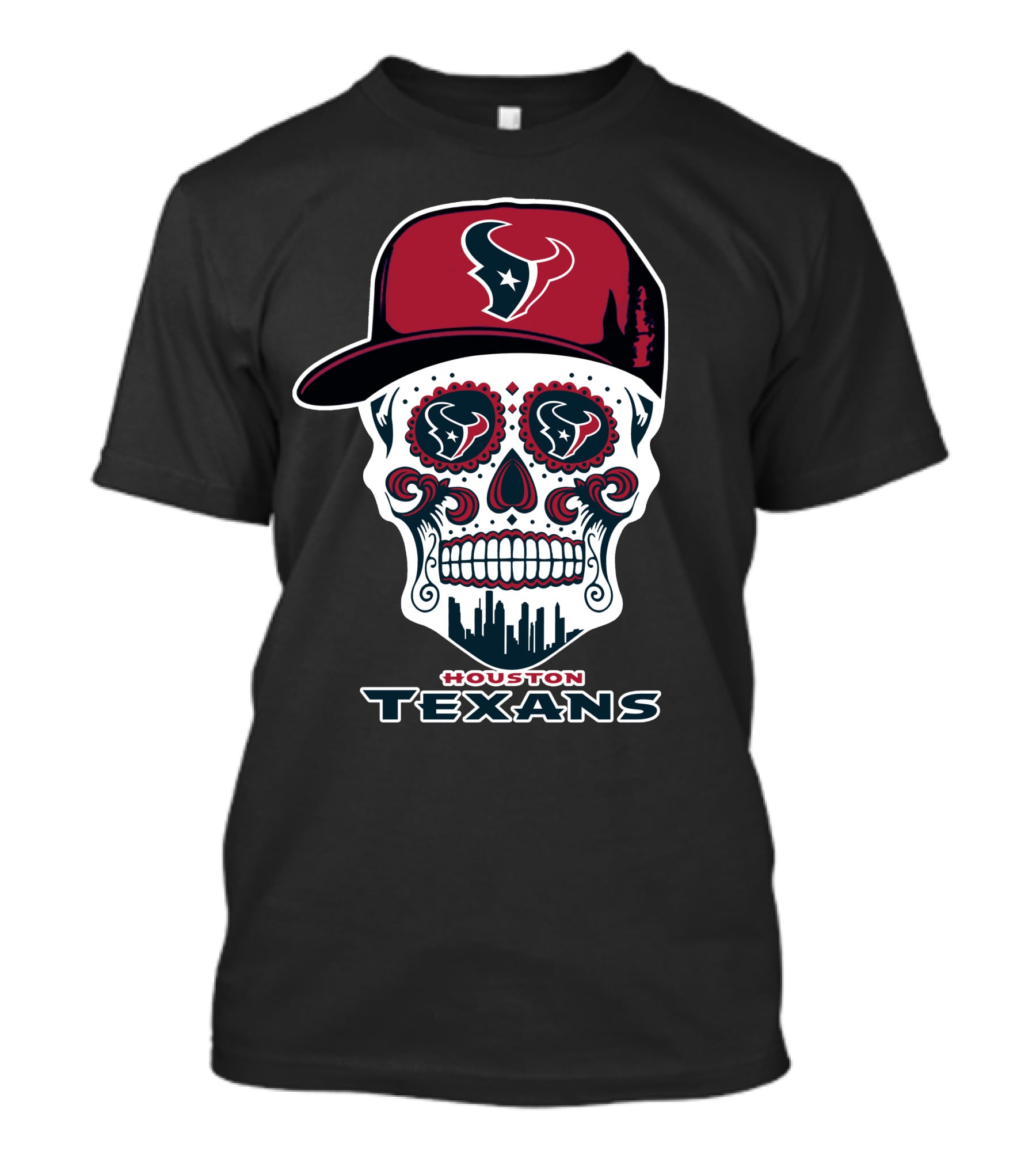 Houston Texans Skull Sugar Day Of The Dead Cap T-Shirt