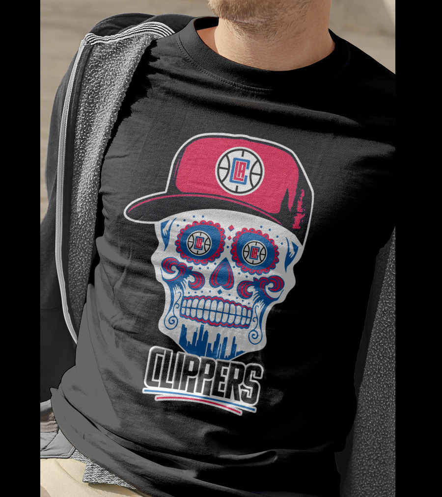 La Clippers Skull Cap Basketball Skyline T-Shirt