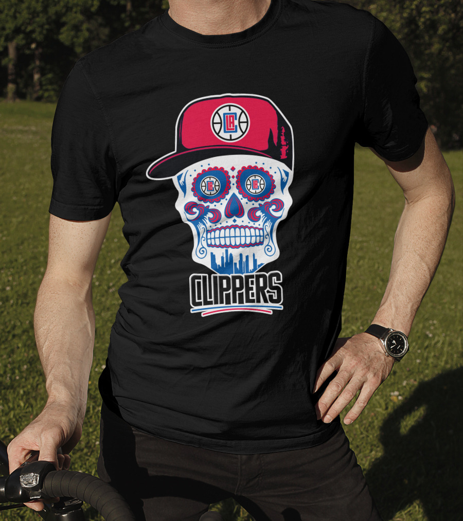La Clippers Skull Cap Basketball Skyline T-Shirt