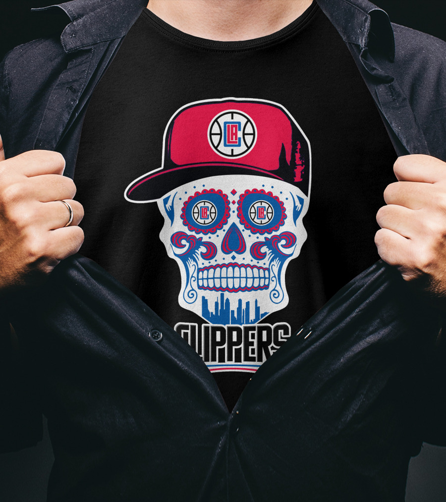 La Clippers Skull Cap Basketball Skyline T-Shirt