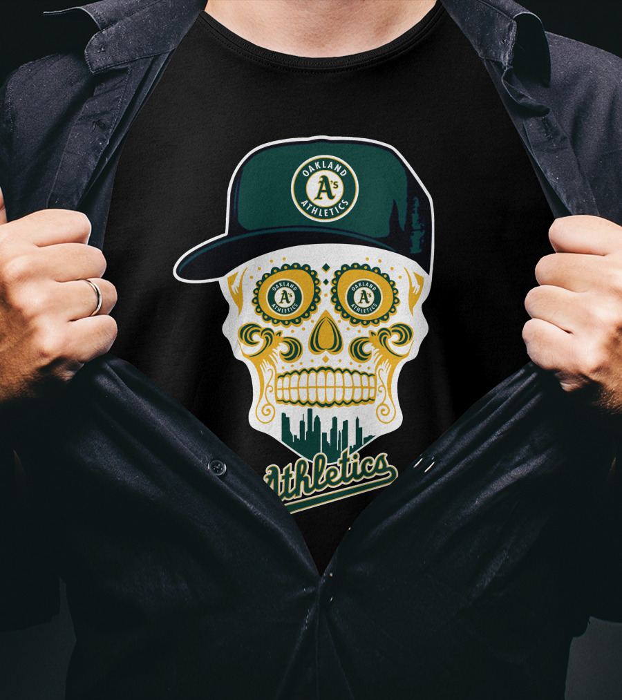 Oakland Athletics A's Skull Cityscape Funny T-Shirt