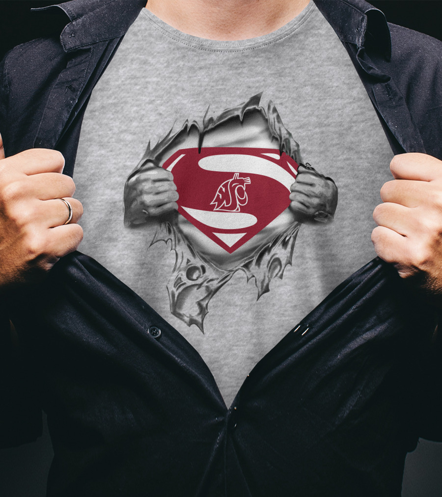 Washington State Cougars Superman Logo Torn Reveal 380 T-Shirt