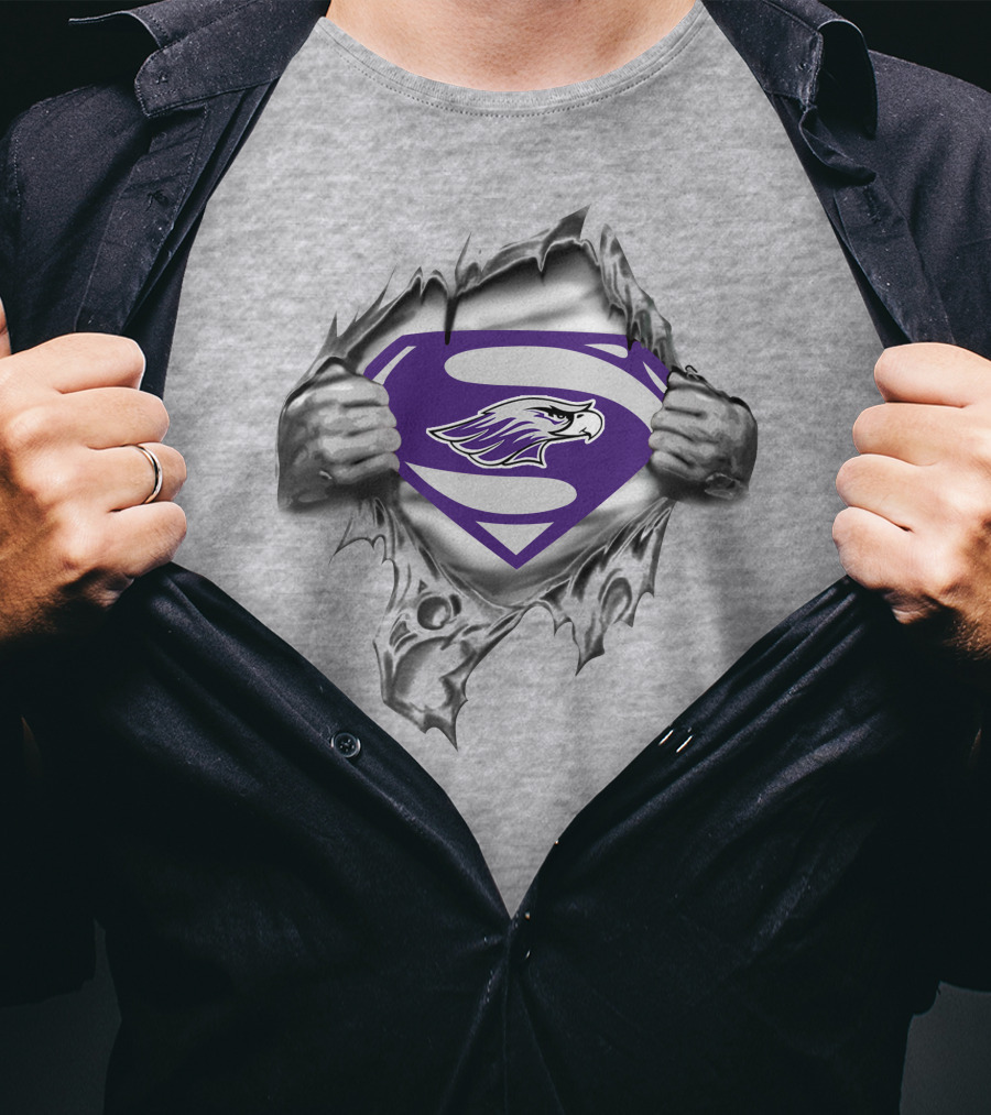 Whitewater Warhawks Superman Logo With Eagle In Purple And Silver Suit T-Shirt