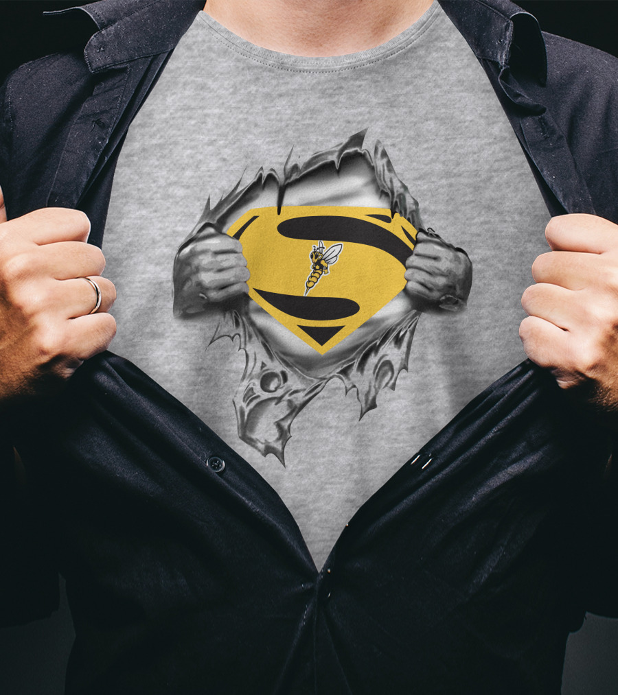 Superior Yellow Jackets Superman Logo Bee Emblem Gray T-Shirt