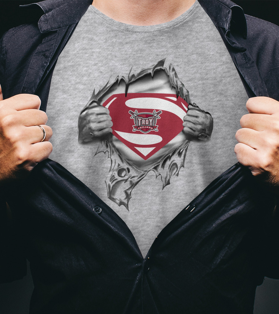 Troy Trojans Superman Logo With Torn Shirt Effect T-Shirt