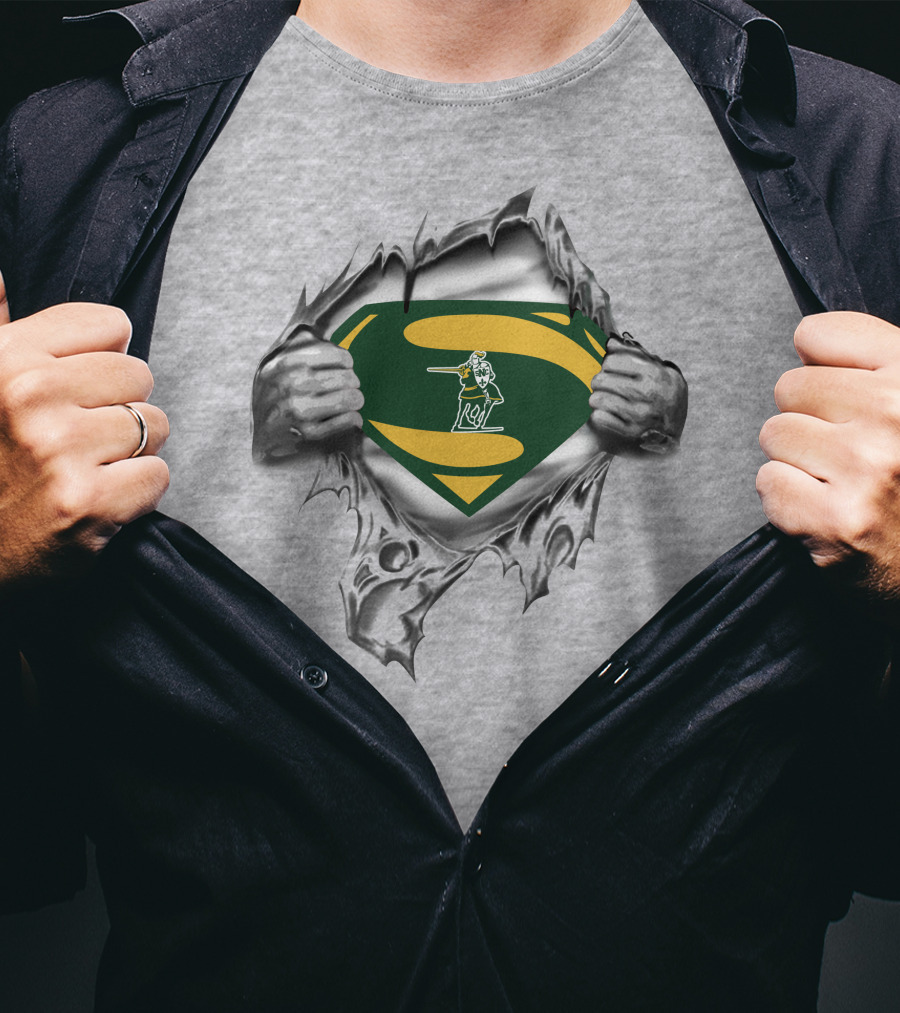 St Norbert Green Knights Superman Logo With Shield And Hands Ripping Effect T-Shirt