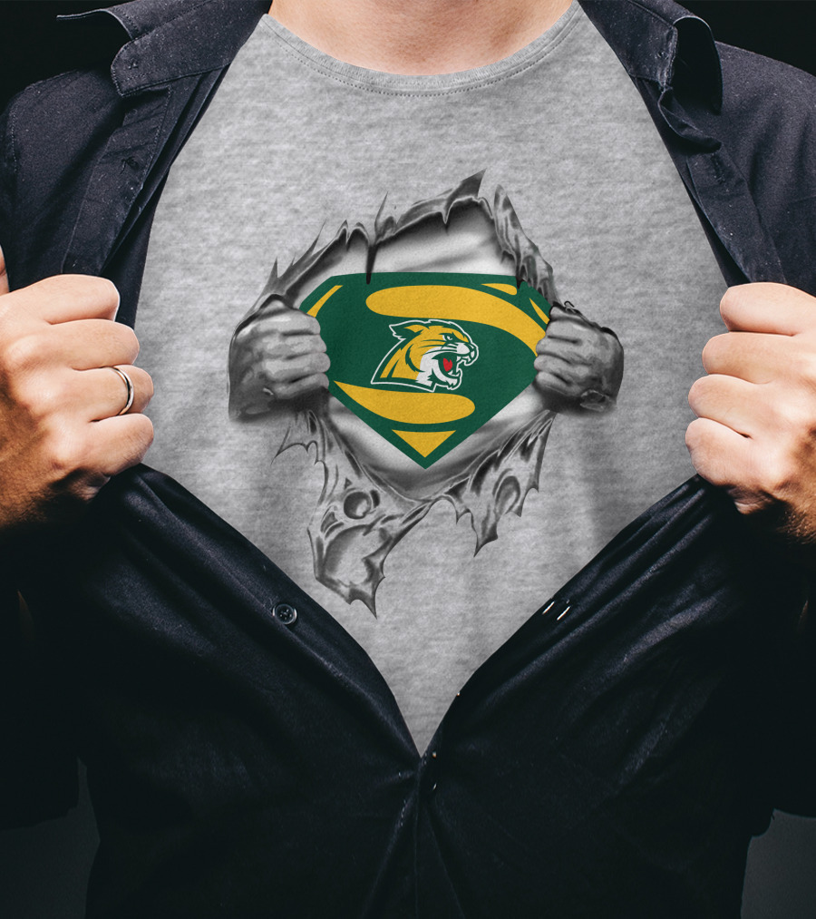 Northern Michigan Wildcats Superman Logo Rip 316 T-Shirt