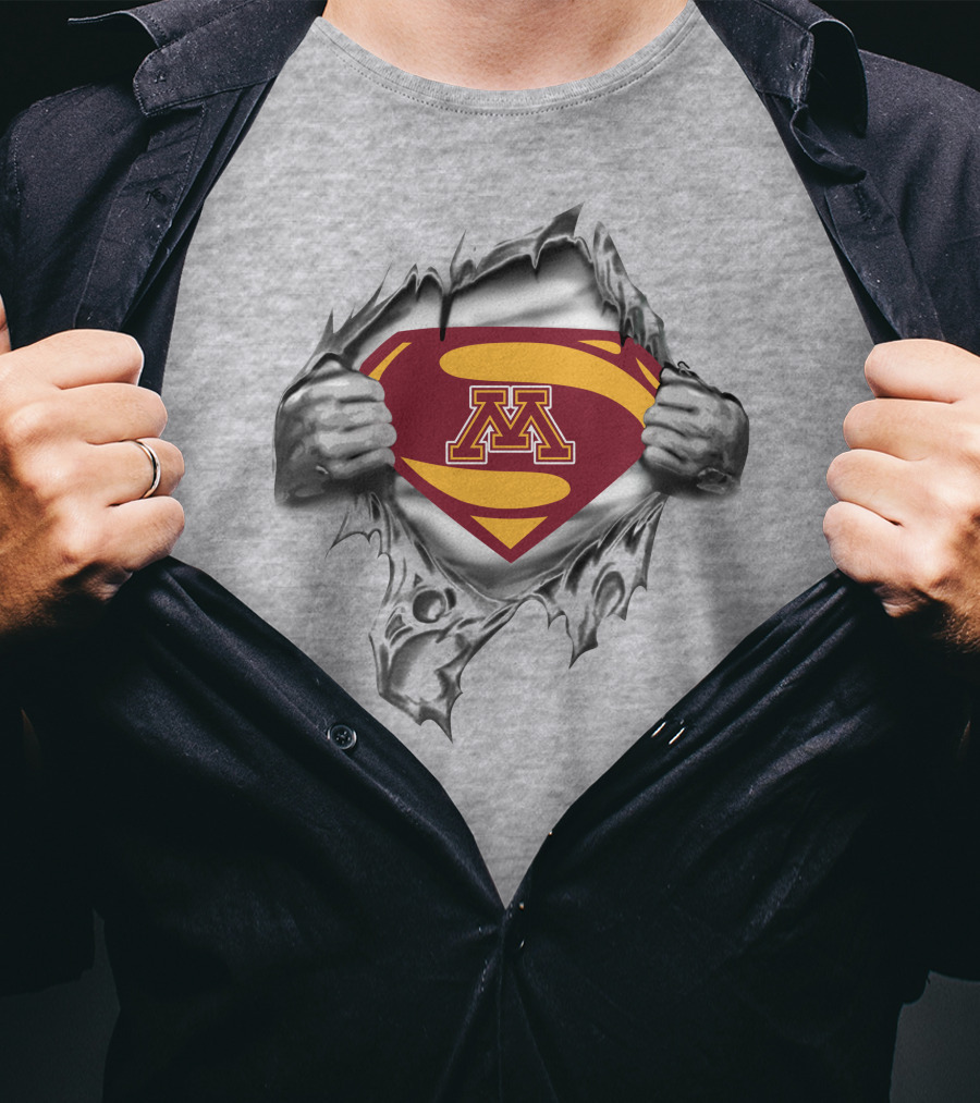 Minnesota Golden Gophers Superman Logo With Hands Torn Reveal T-Shirt