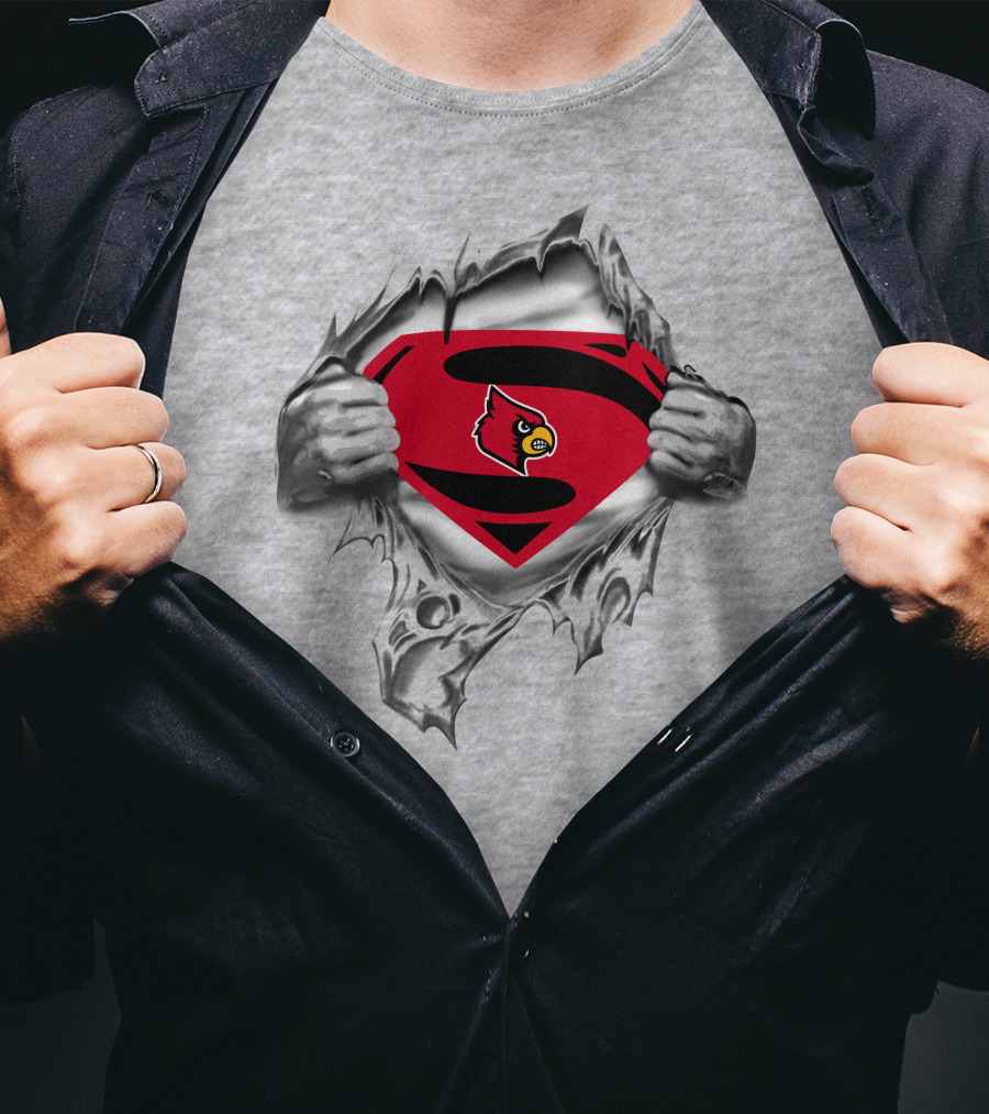 Louisville Cardinals Superman Logo Chest Rip 266 T-Shirt