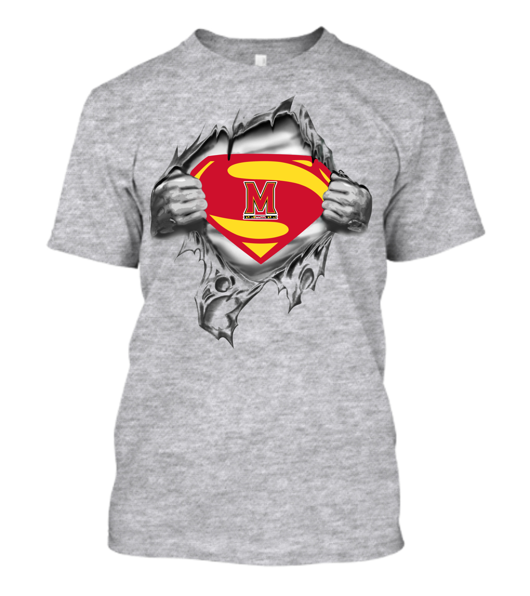 Maryland Terrapins Superman Logo 258 Graphic With Torn Chest T-Shirt