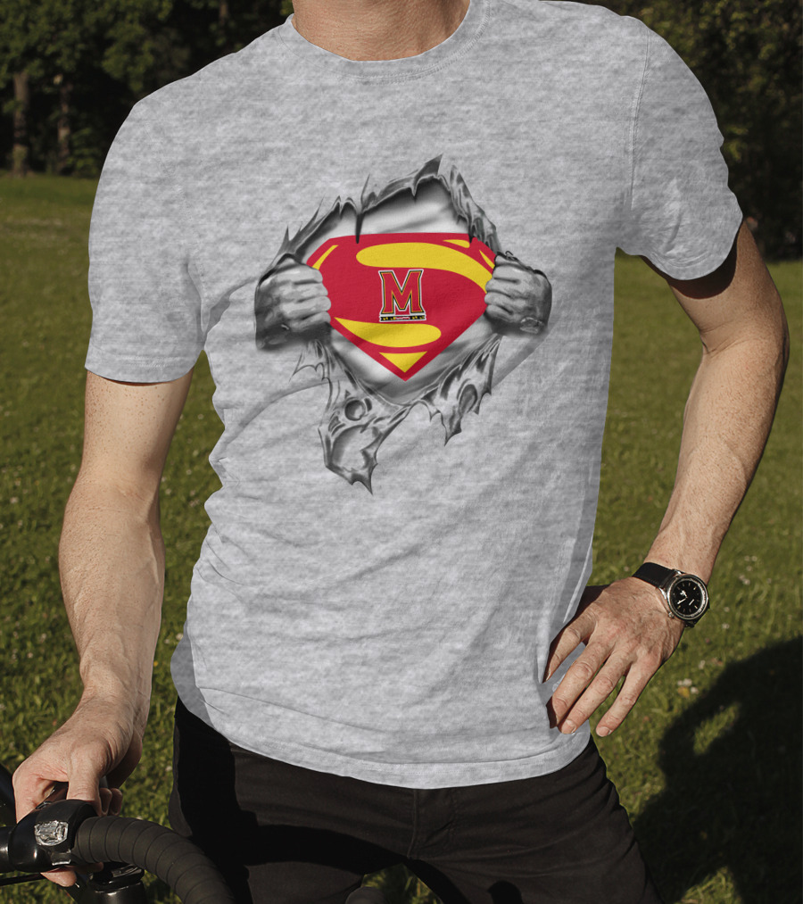 Maryland Terrapins Superman Logo 258 Graphic With Torn Chest T-Shirt