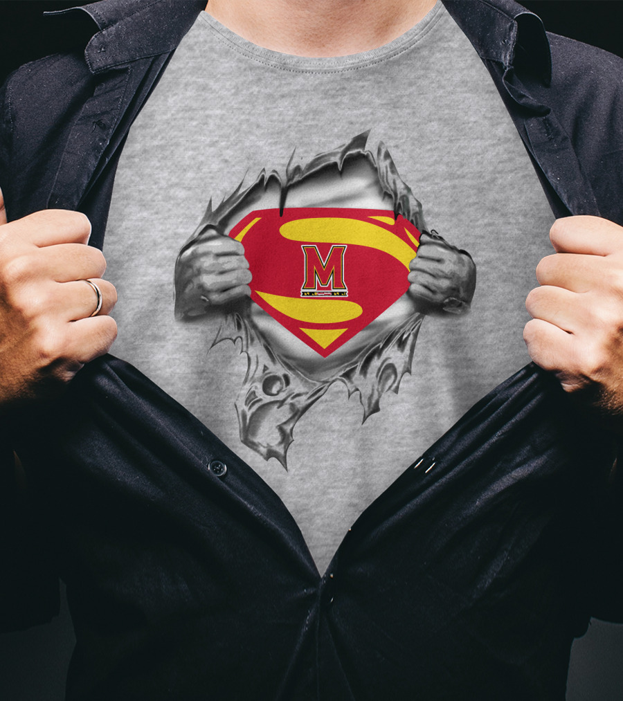 Maryland Terrapins Superman Logo 258 Graphic With Torn Chest T-Shirt