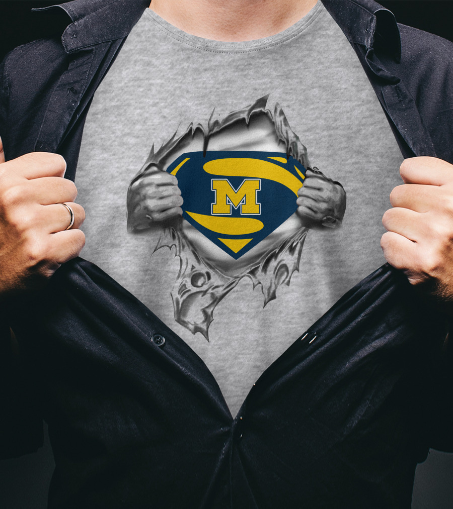 Michigan Wolverines Superman Logo Rip 250 T-Shirt