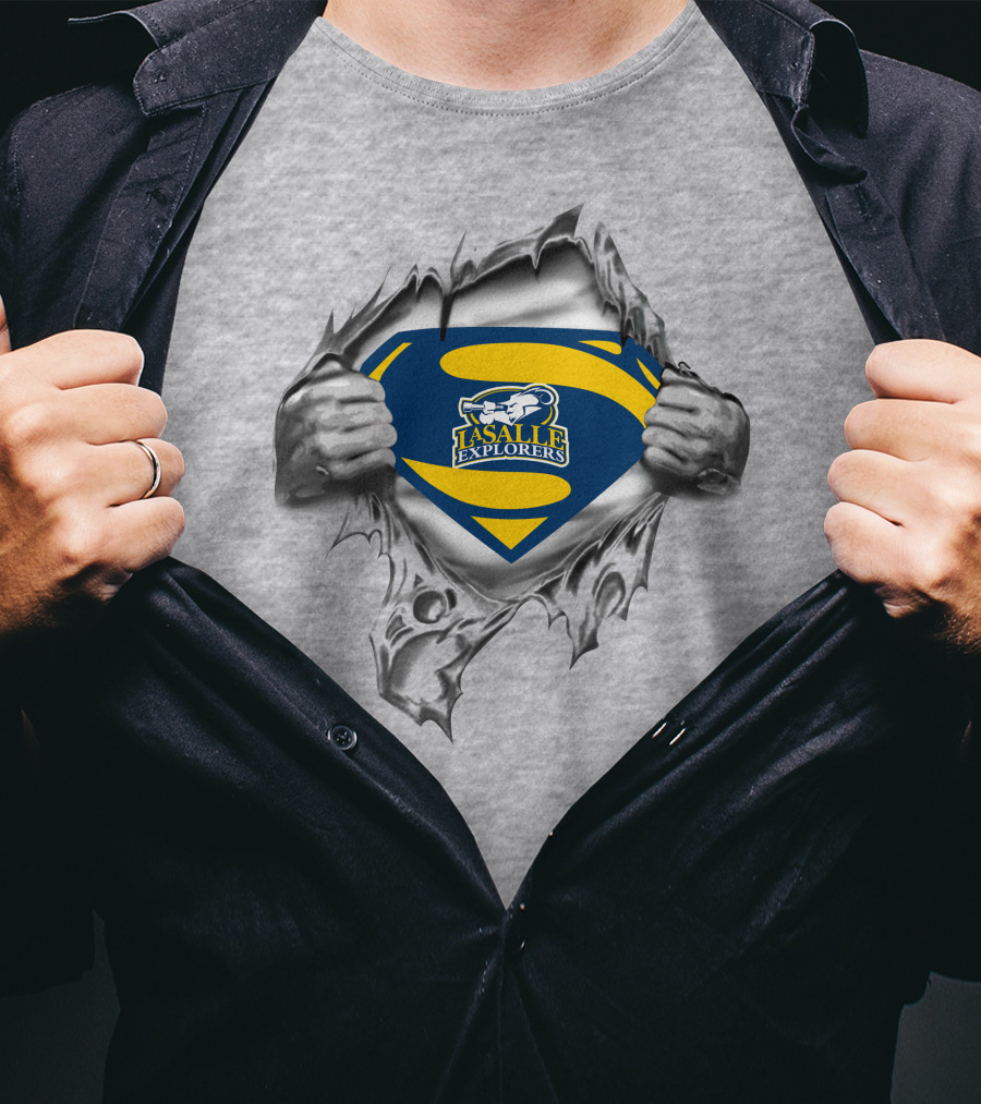 La Salle Explorers Superman Shield With Torn Metal Effect T-Shirt