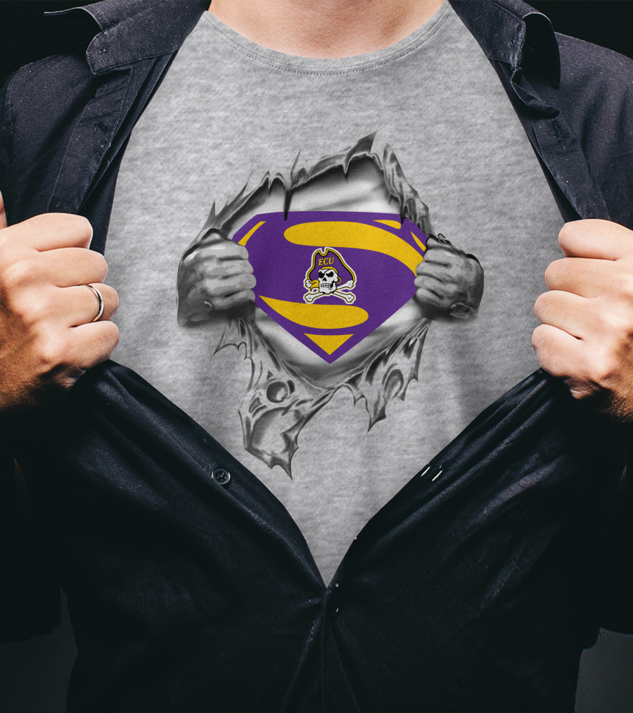 Ecu Pirates Superman Logo Burst Rugby Superhero Symbol T-Shirt