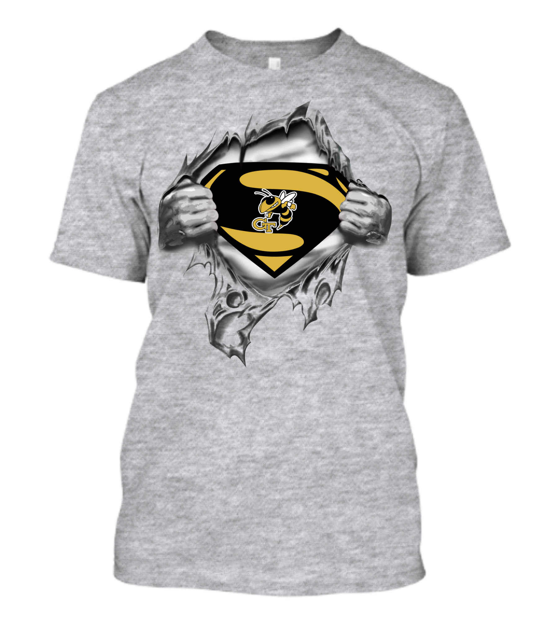 Georgia Tech Yellow Jackets Buzzing Superman Ripped Logo Reveal T-Shirt