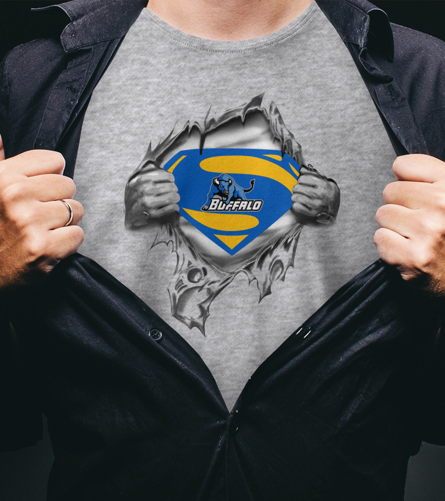 Buffalo Bulls Superman Logo With Silver Hands Tearing Through T-Shirt