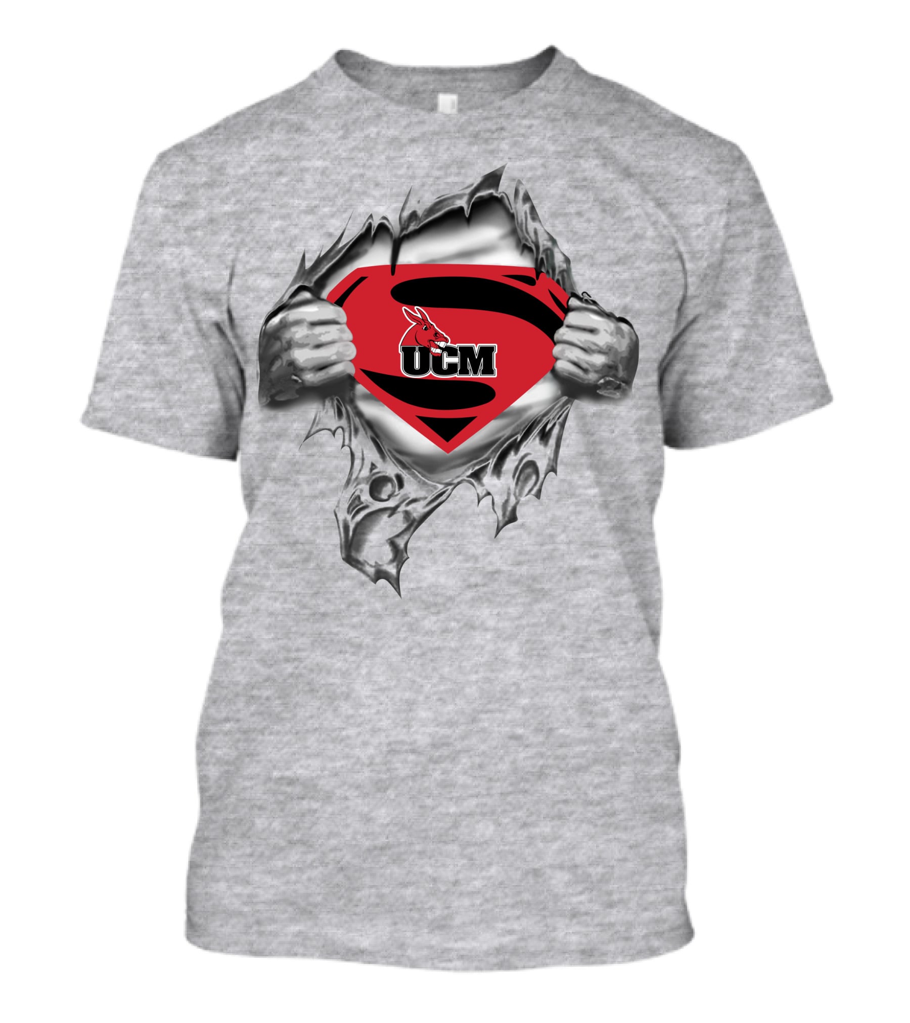 Ucm Central Missouri Mules Superman Shield With Torn Gray T-Shirt