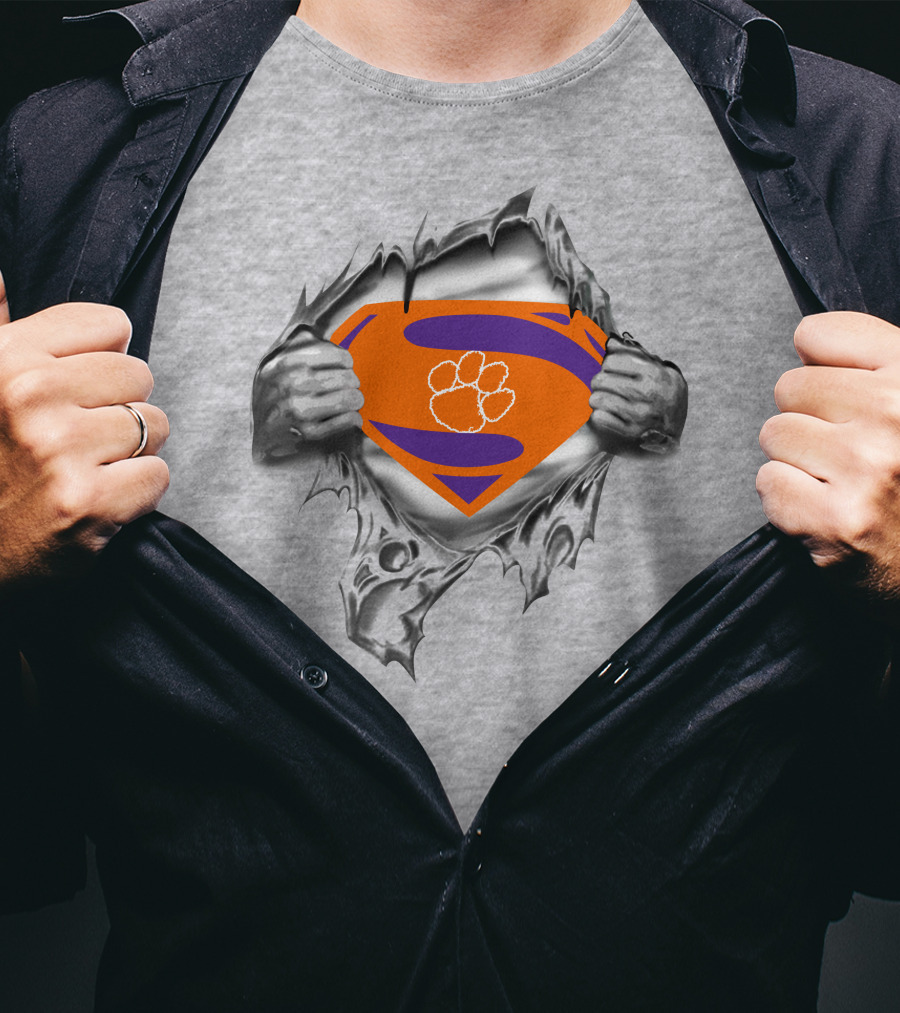 Clemson Tigers Superman Rip Style T-Shirt