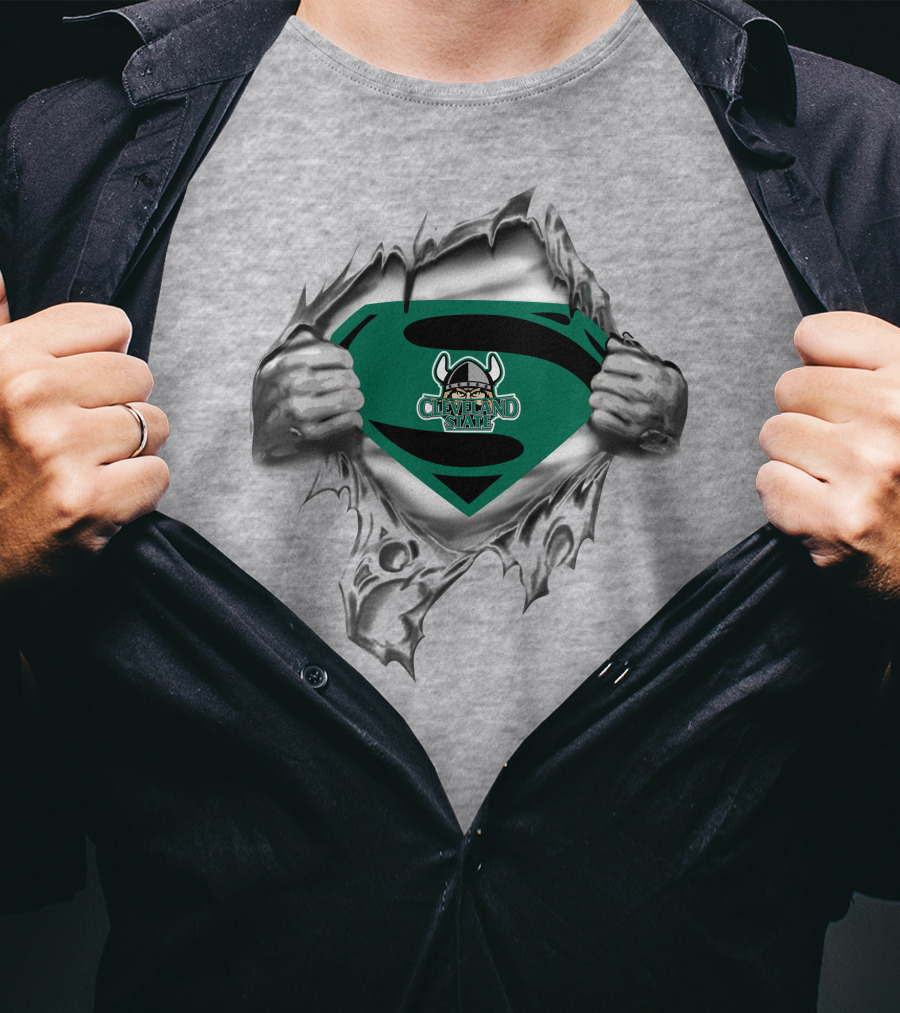 Cleveland St Vikings Superman Logo Ripped Chest T-Shirt