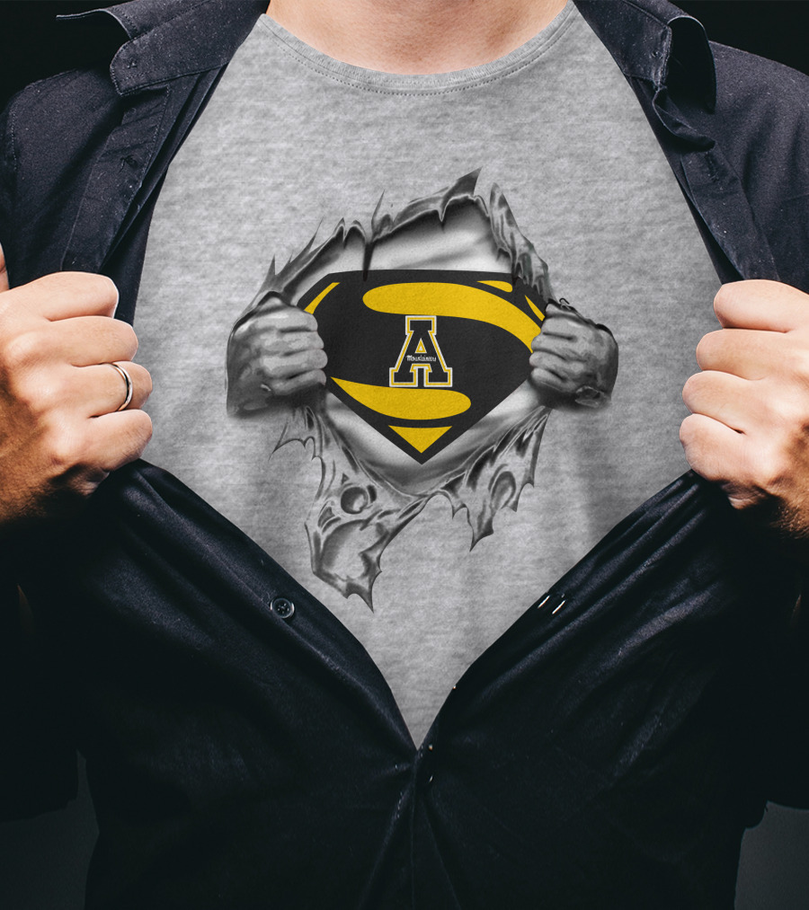 Appalachian State Mountaineers Superman Logo Rip Black Yellow T-Shirt