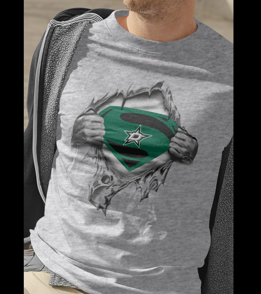 Dallas Stars Superman Logo Teal S On Steel Texture T-Shirt
