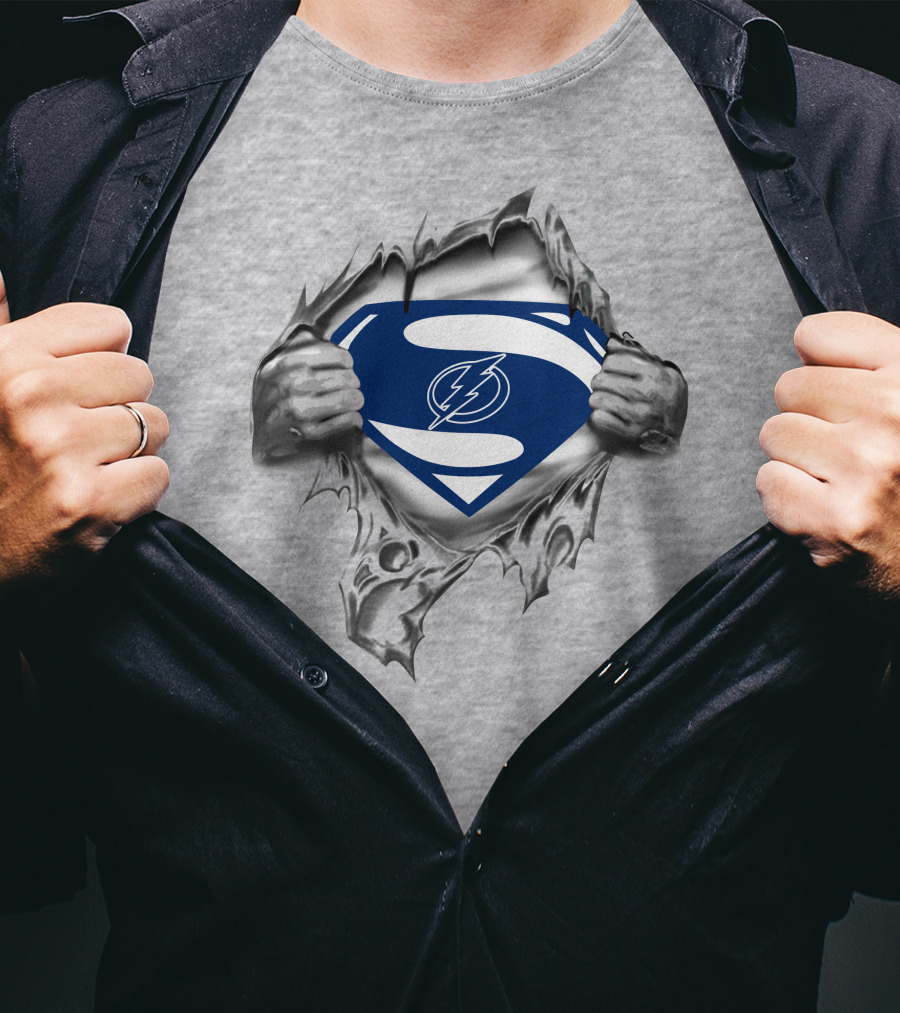 Tampa Bay Lightning Superman Logo Emblem Torn Chest T-Shirt