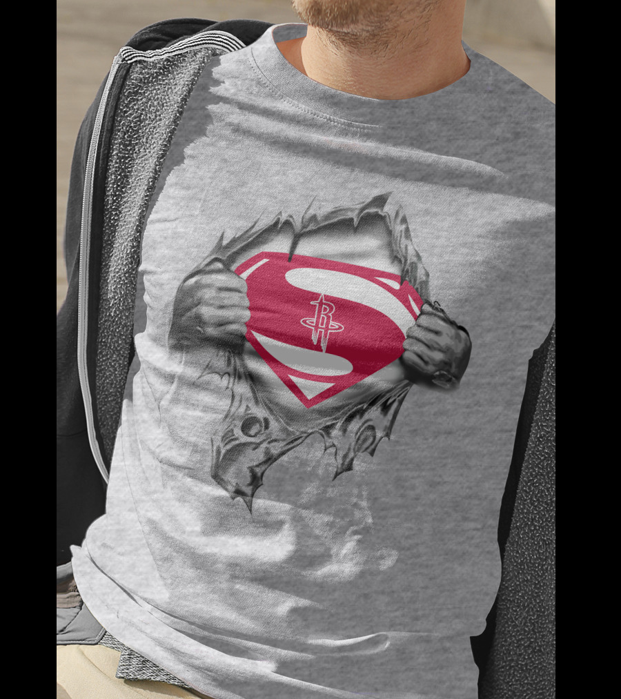 Houston Rockets Superman Logo Burst Open T-Shirt
