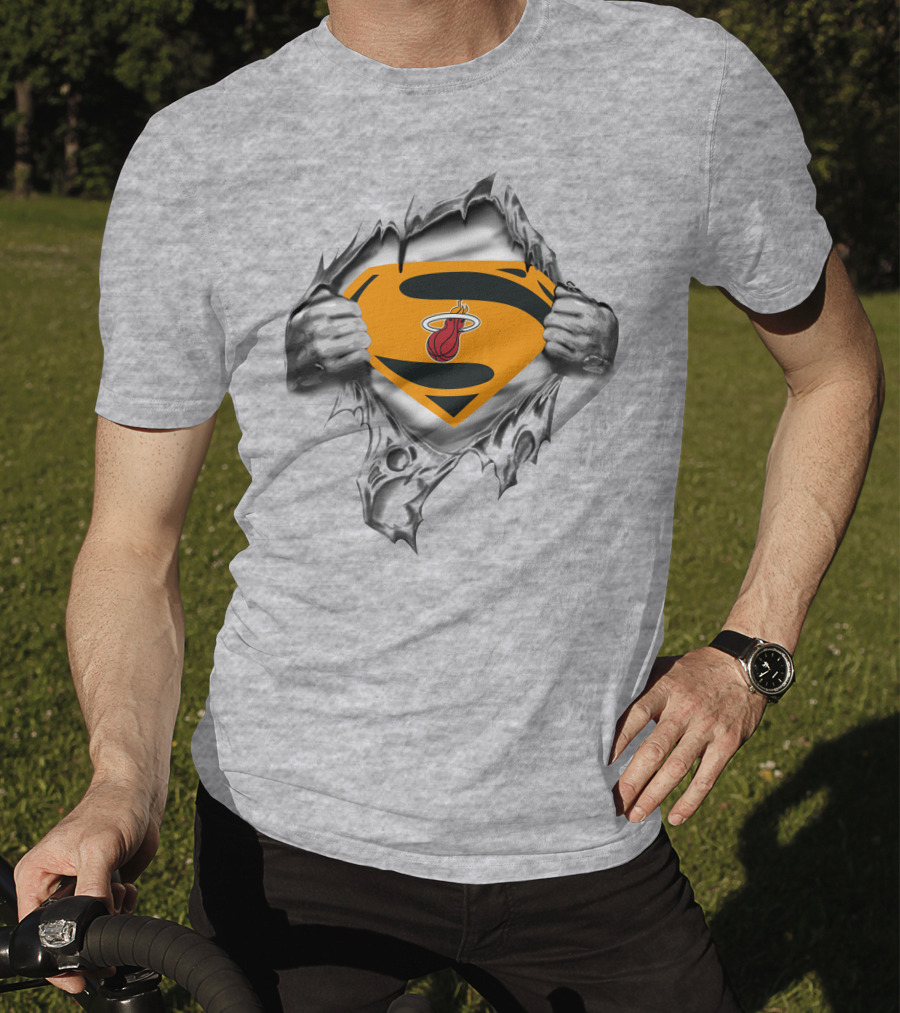 Superman Miami Heat Logo Reveal Aggressive Rip T-Shirt