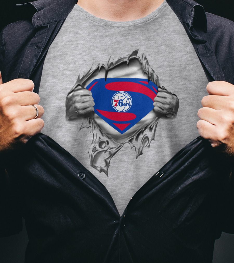 Superman Philadelphia 76ers Logo Hands Rip 69 T-Shirt