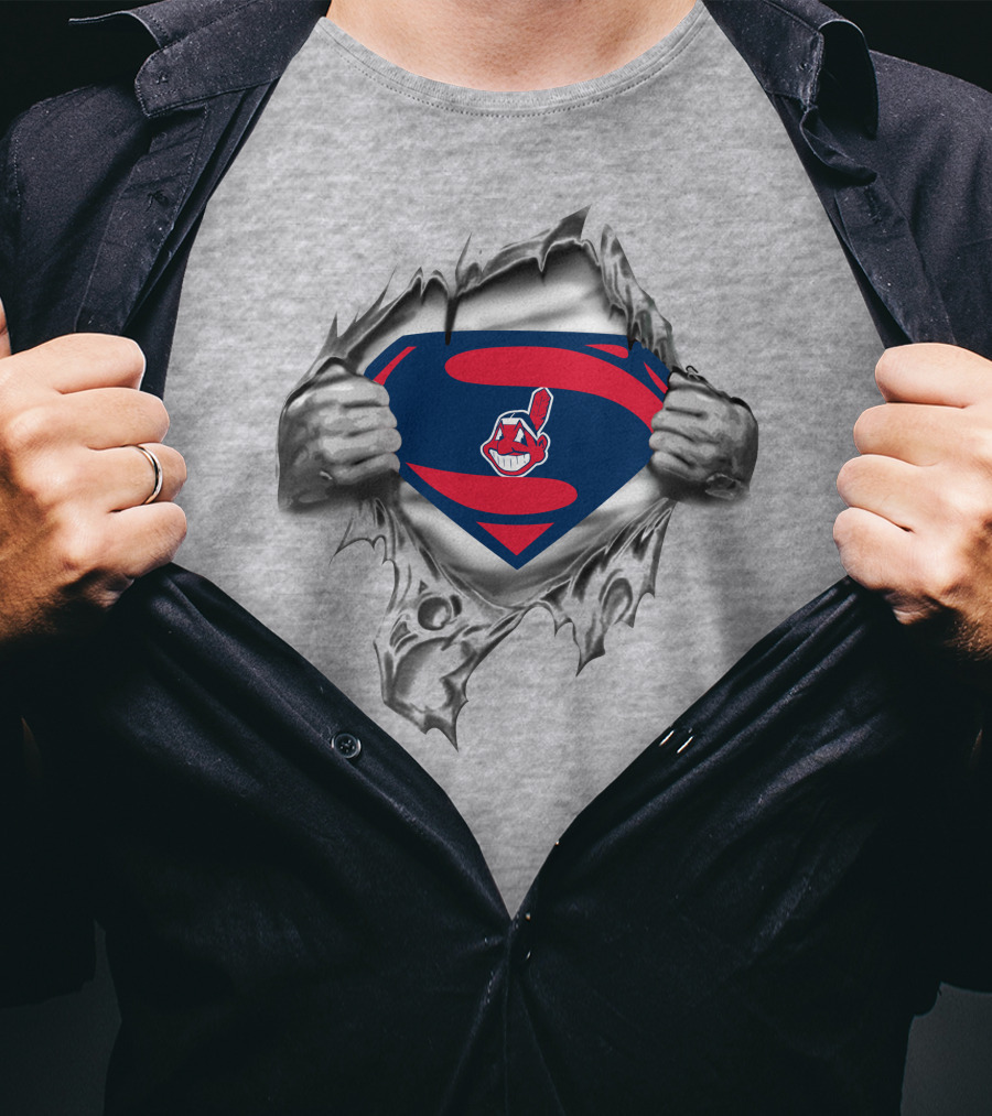 Cleveland Indians Superman Logo Peeking Through Torn Fabric T-Shirt