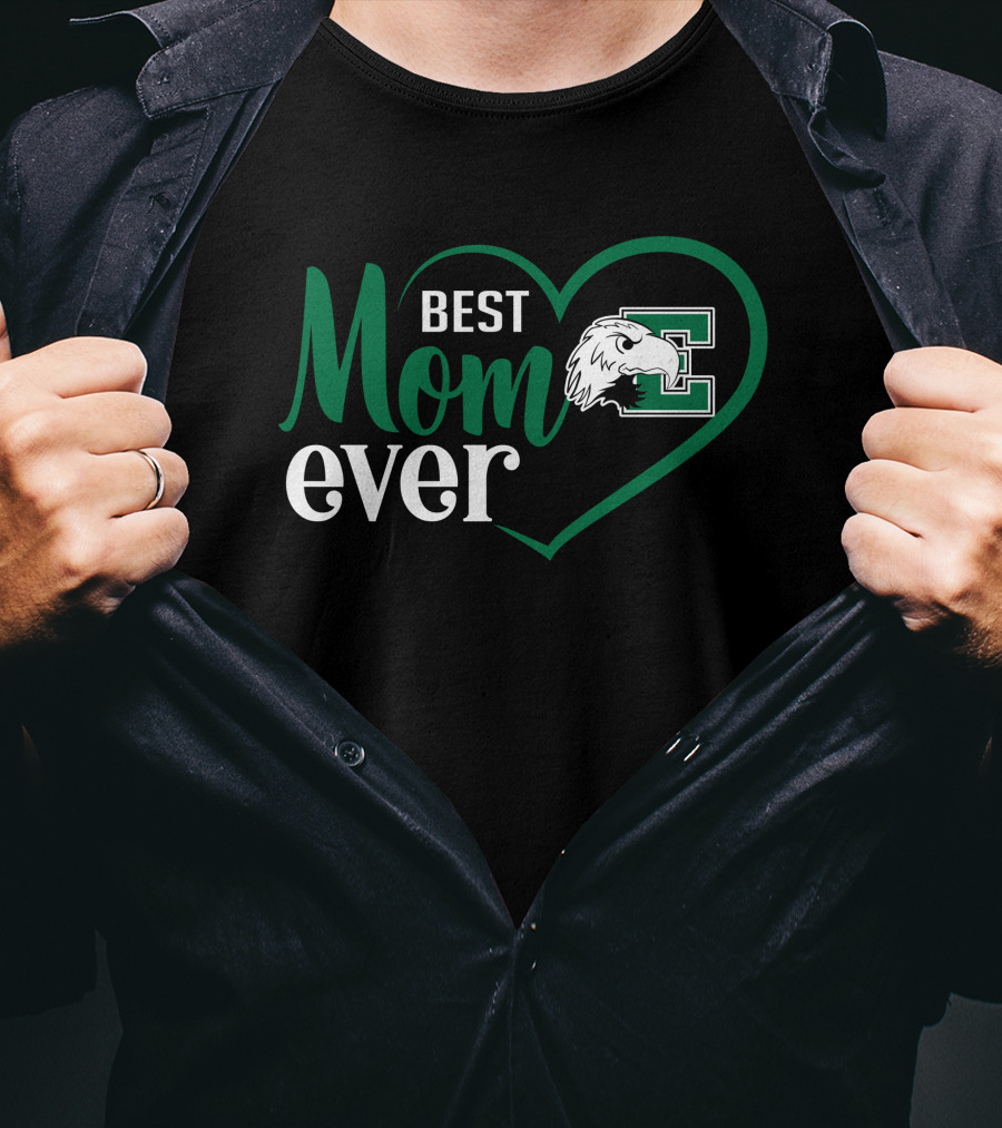 Eastern Michigan Eagles Best Mom Ever Heart Design With E Logo And Eagle T-Shirt