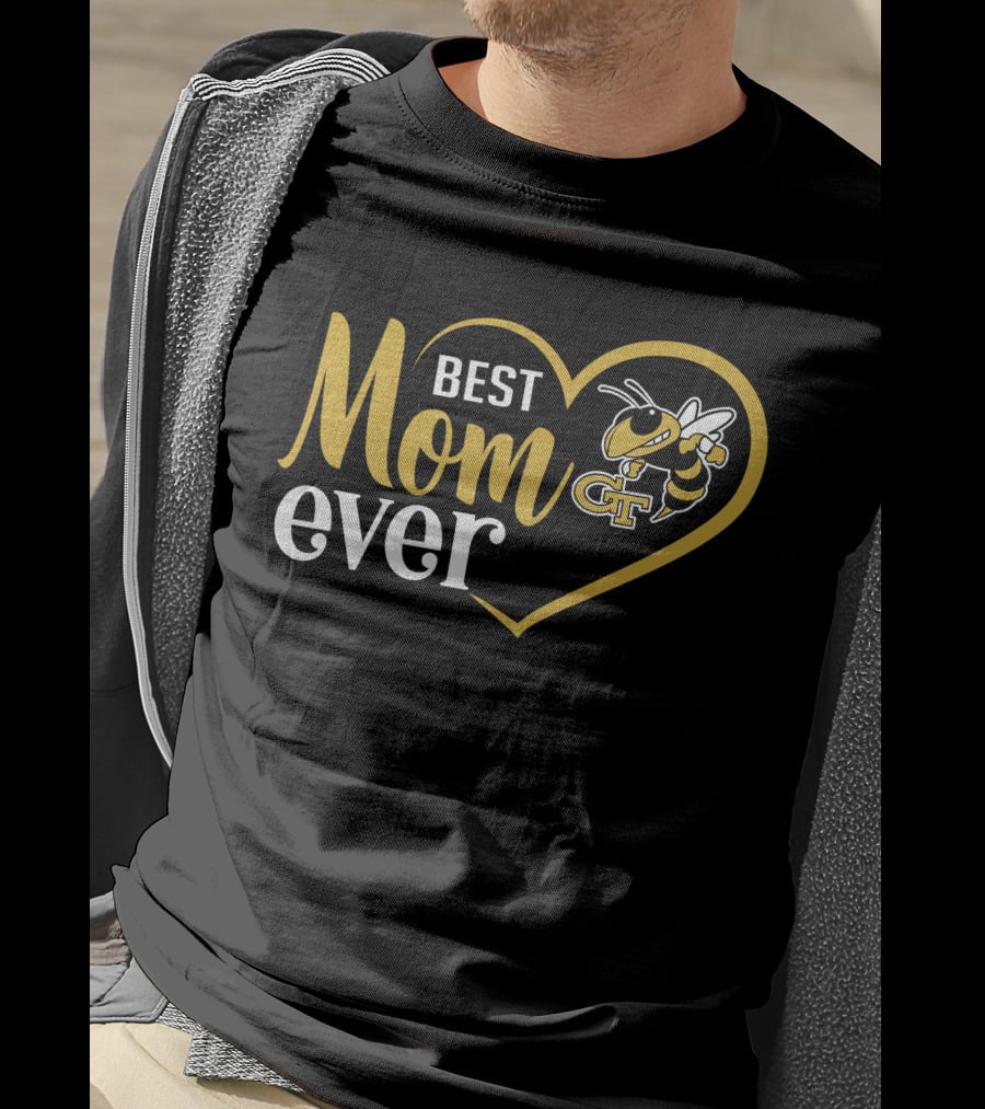 Georgia Tech Yellow Jackets Best Mom Ever Heart And Mascot T-Shirt