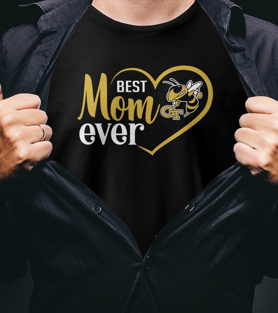 Georgia Tech Yellow Jackets Best Mom Ever Heart And Mascot T-Shirt