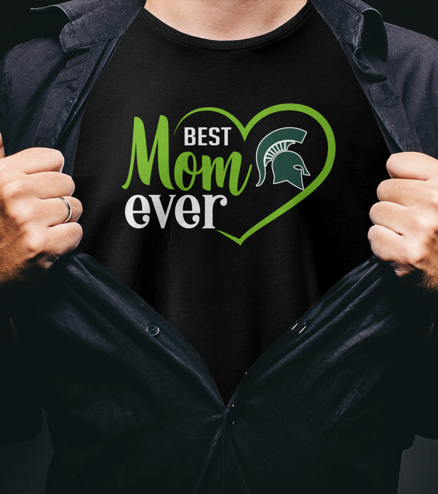 Michigan State Spartans Best Mom Ever Heart Spartan Helmet T-Shirt