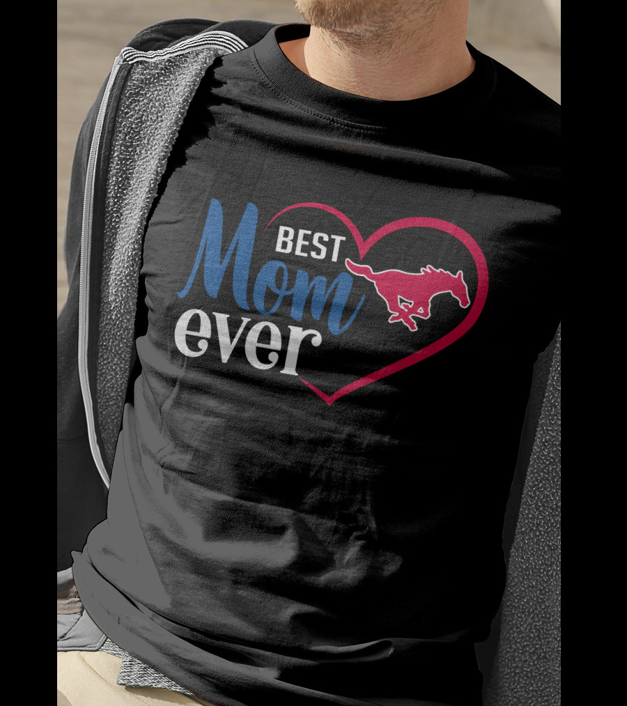 Smu Mustangs Best Mom Ever Heart T-Shirt