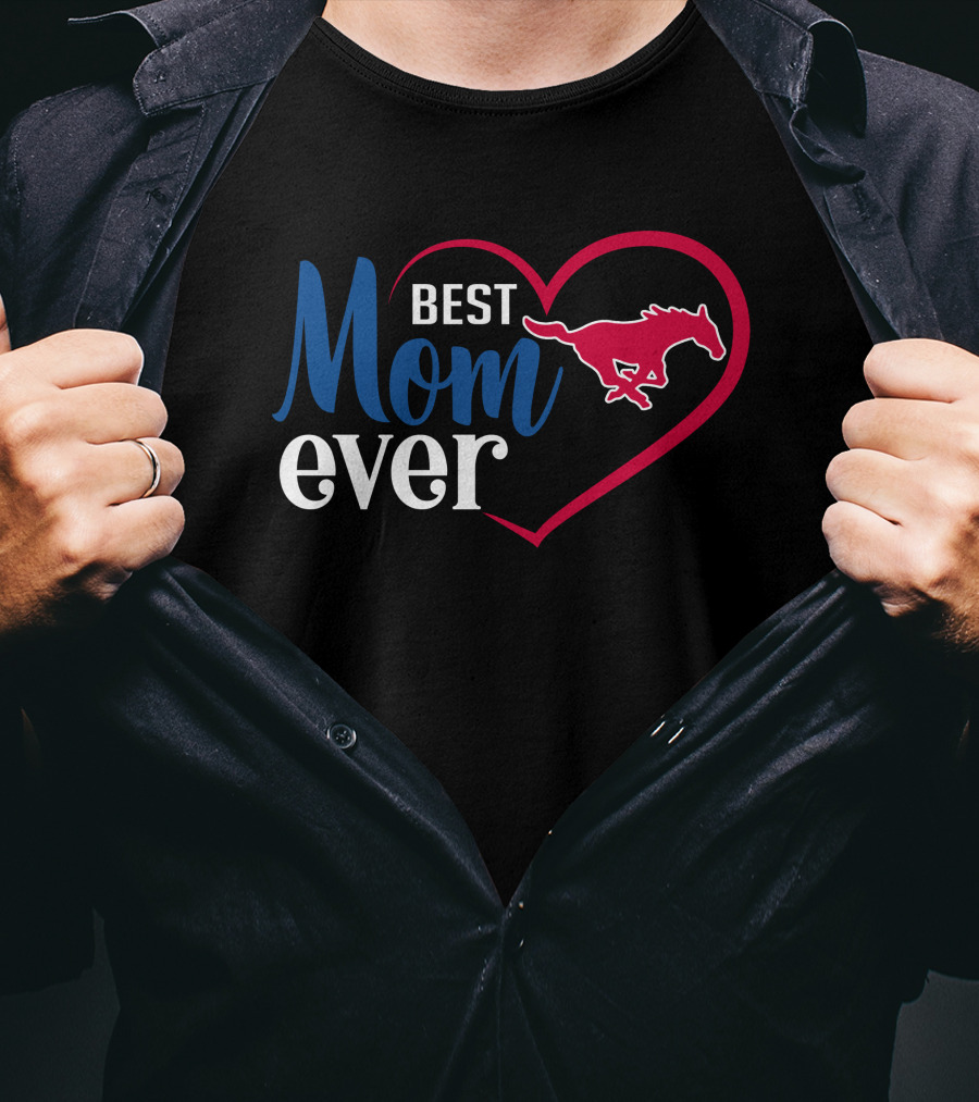 Smu Mustangs Best Mom Ever Heart T-Shirt