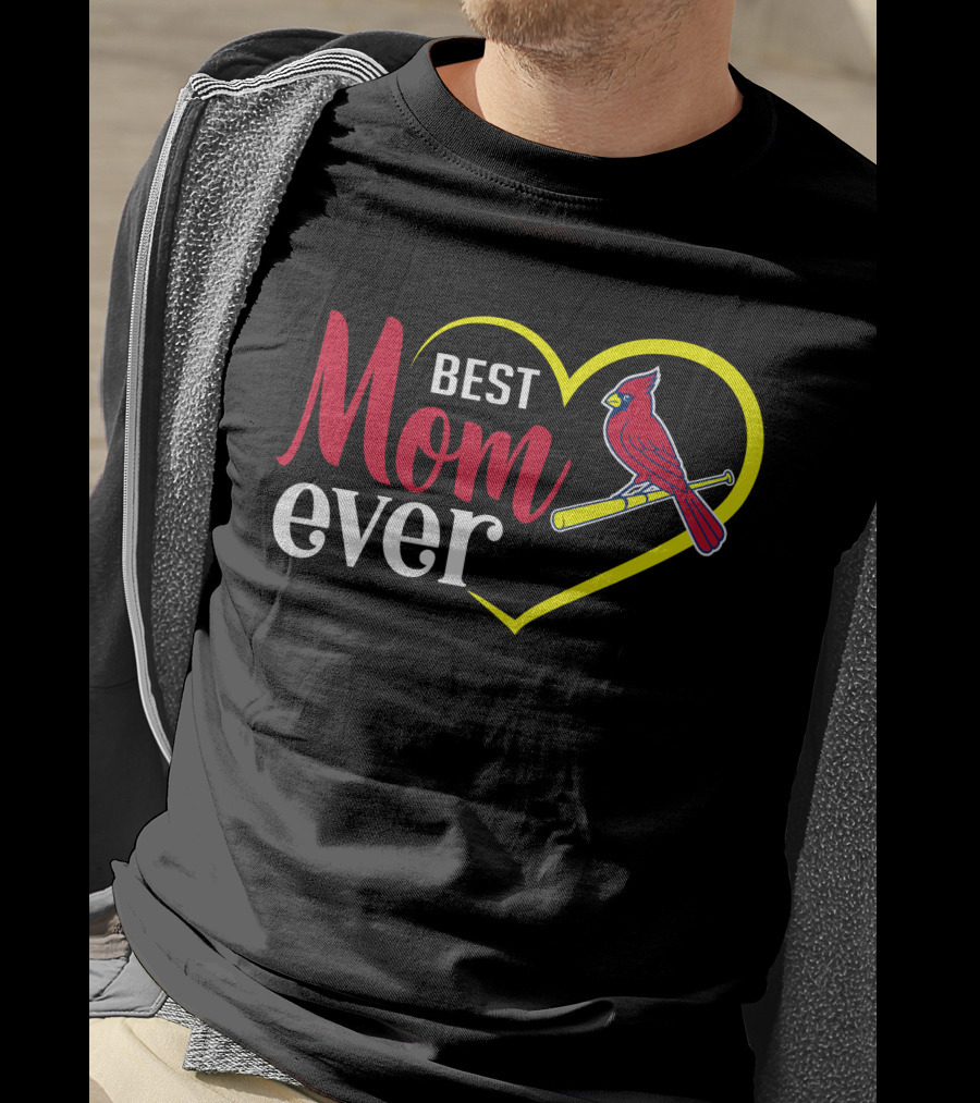 St Louis Cardinals Best Mom Ever Heart Cardinal Bat T-Shirt
