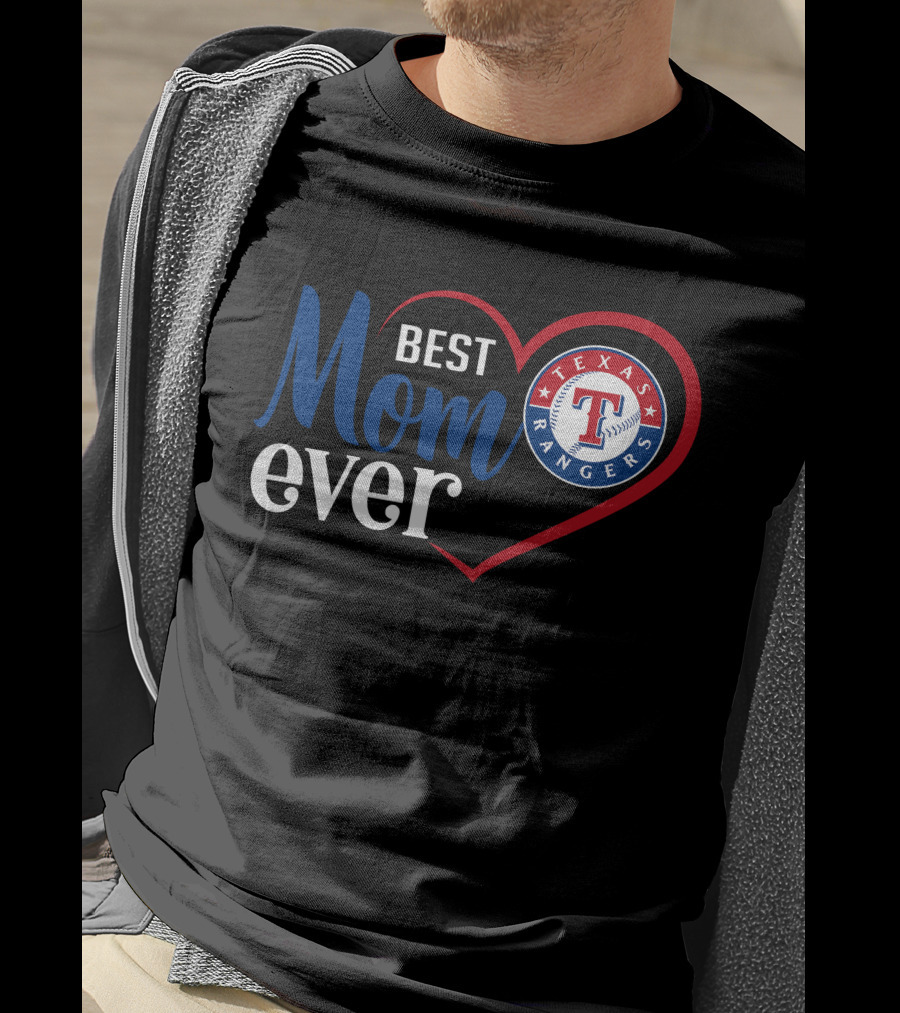 Texas Rangers Best Mom Ever Heart T-Shirt
