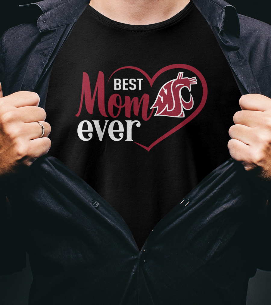 Best Mom Ever Washington State Cougars Logo Heart T-Shirt